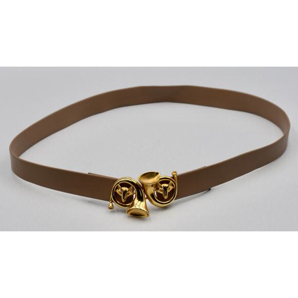 Vintage DOTTY SMITH BUCKLE & Leather Belt Fox Head & French Horn Fox Gold Tone main image 7